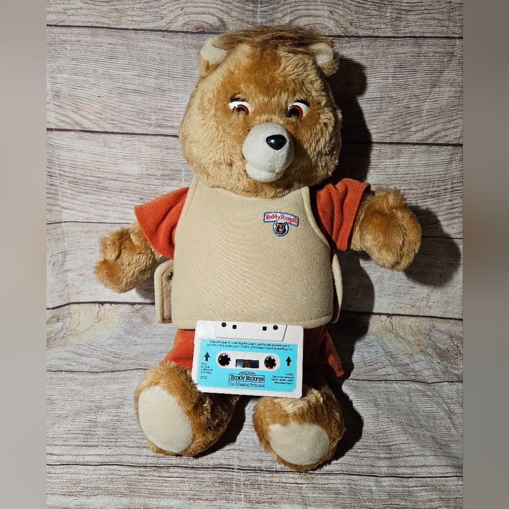 Vintage 1980s Teddy Ruxpin talking bear with story cassette tape
